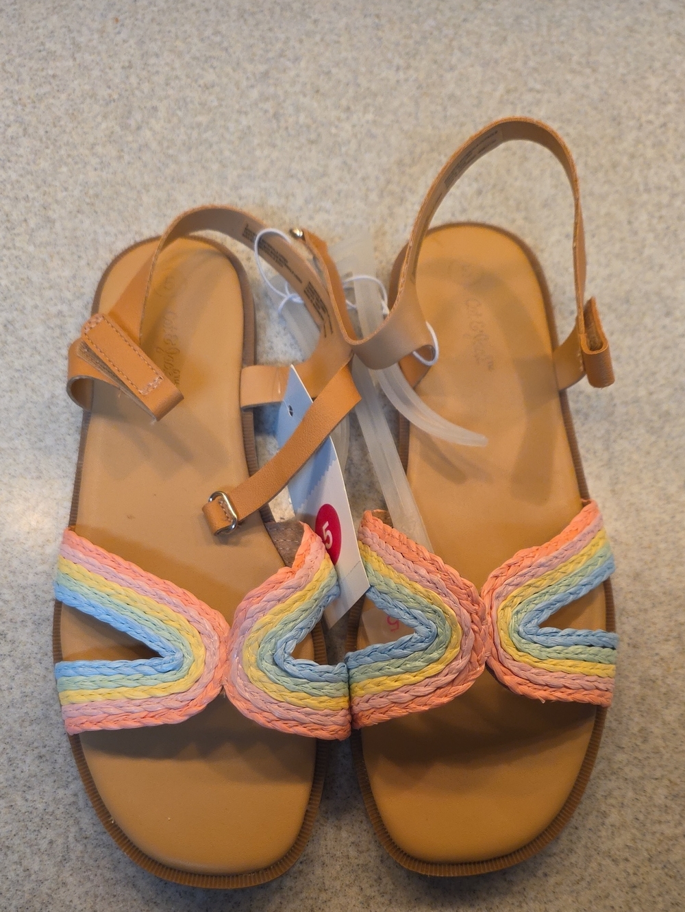 Cat & Jack Tan Sandals with Pastel Rainbow Braided Straps